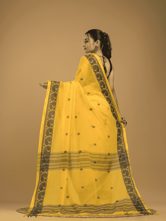 Bright Yellow Jamdani Saree - 035 - indeloom