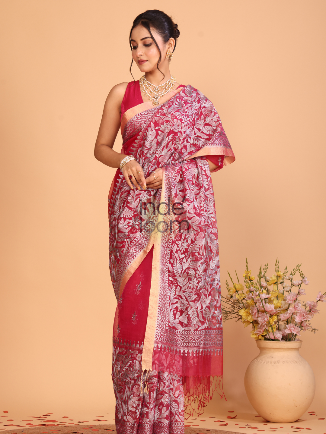 Organza Embroidery Saree With Bright Pink - 102