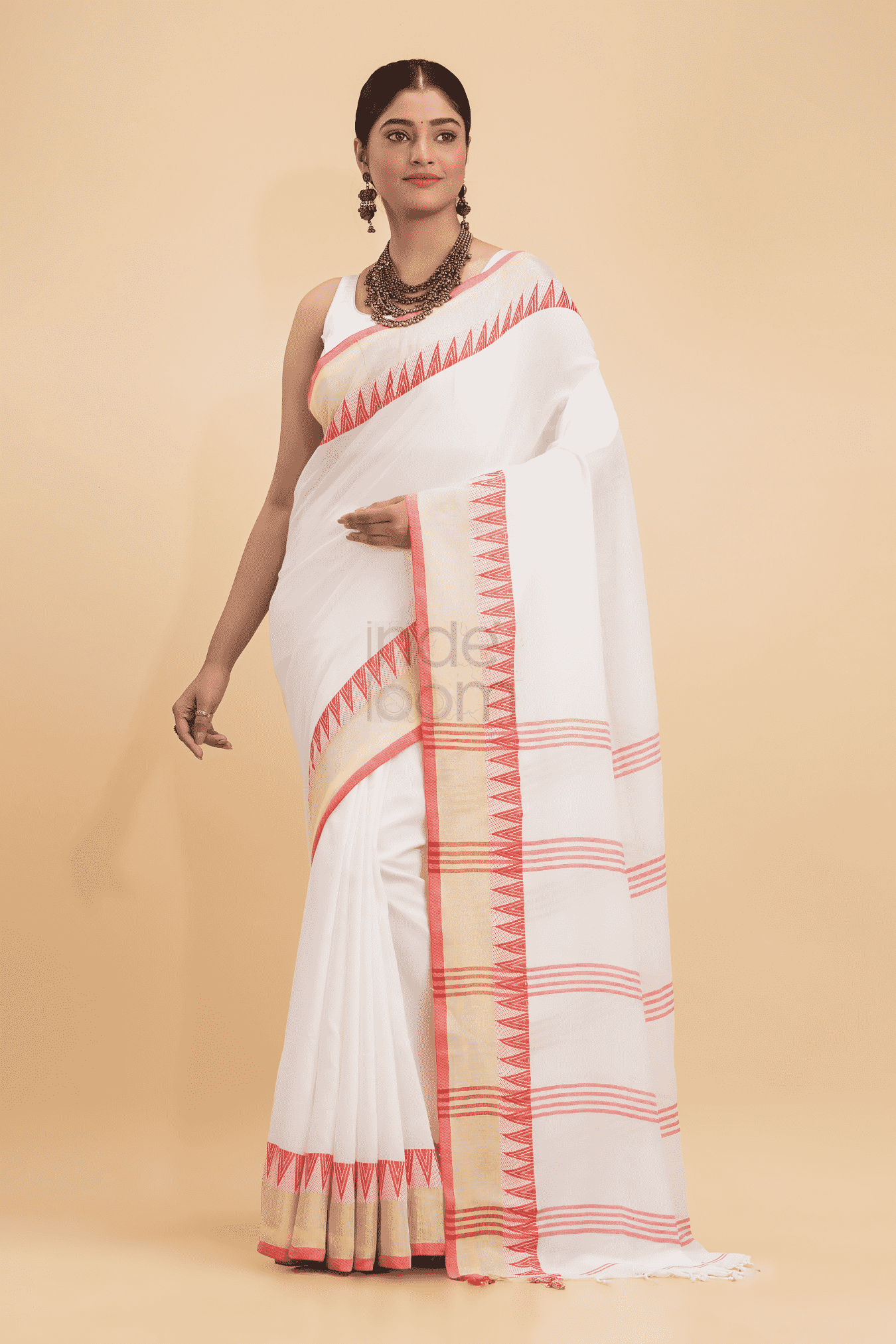 Dewali Silk Saree with Red and Golden Border-008 - indeloom