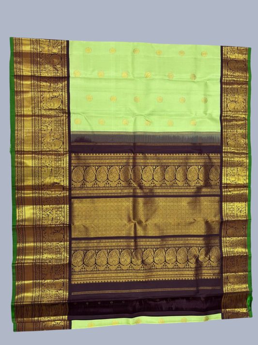 Pure Handwoven Gadwal Silk Saree With Lemon Green -008