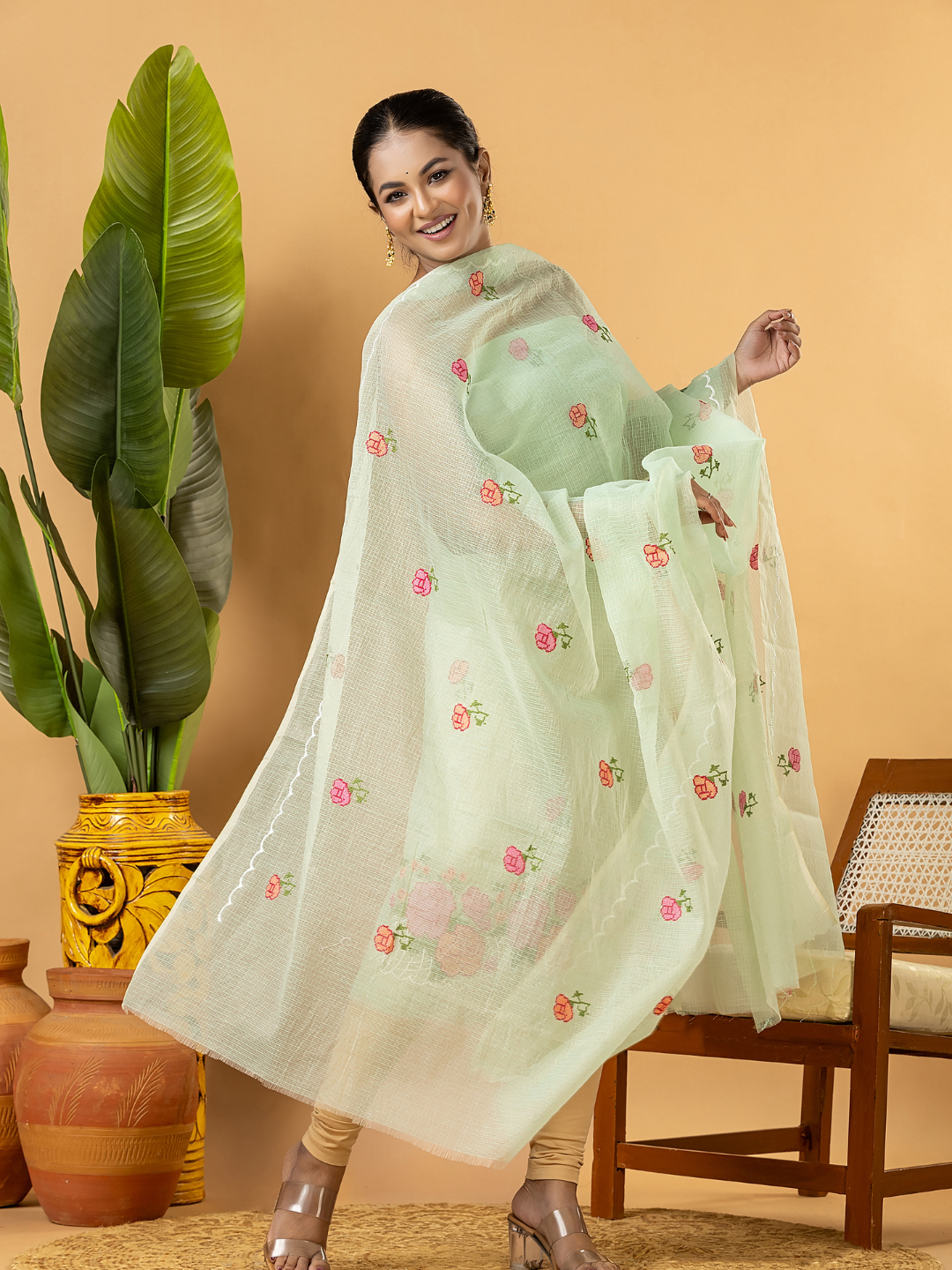 Classic Kota Doria Cotton Unstitched 2-Piece Kurti | Pista Green