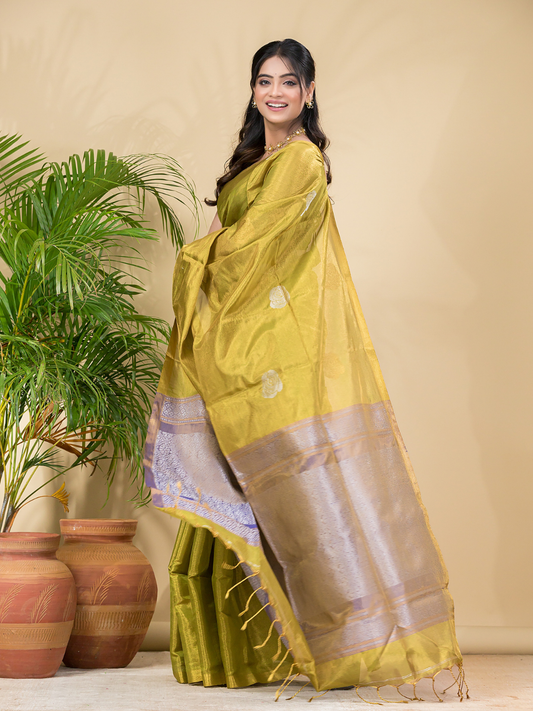 Tissue Silk Saree With Neon Yellow - 030