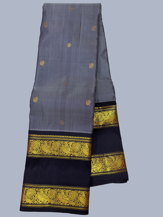 Pure Handwoven Gadwal Silk Saree With Slate Grey -033