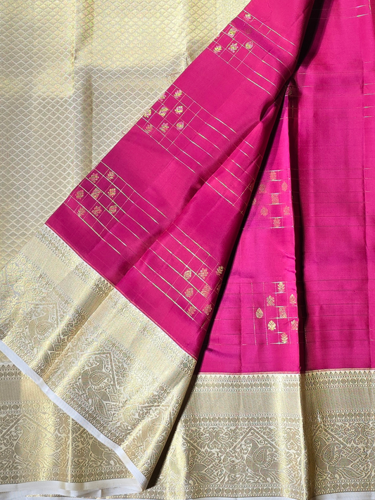 Traditional Kanjivaram Semi Silk Sarees | Fuchsia Pink