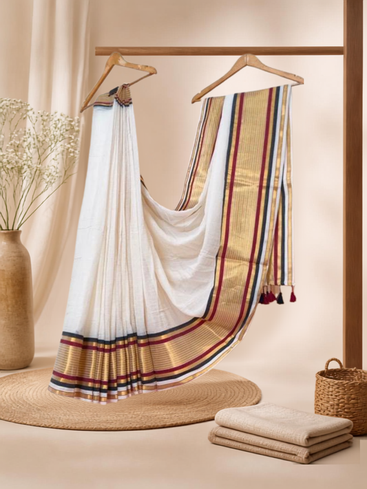 Pure Handloom Mul Cotton Saree | Cream White