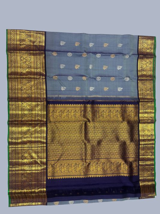 Pure Handwoven Gadwal Silk Saree With Stone Blue -033