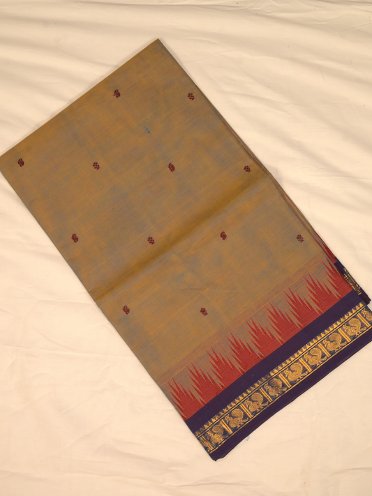 Kanchi Cotton|Dual tone Ocher Yellow & Navy Blue