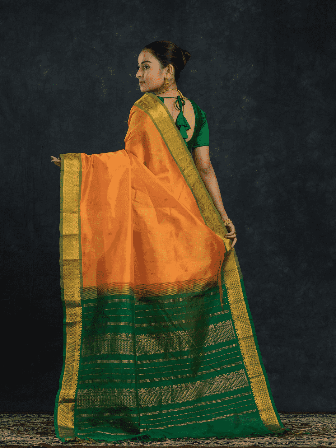 Pure Handloom Korvai Silk Cotton Saree in Sun Yellow Green Border with small buttas - 140
