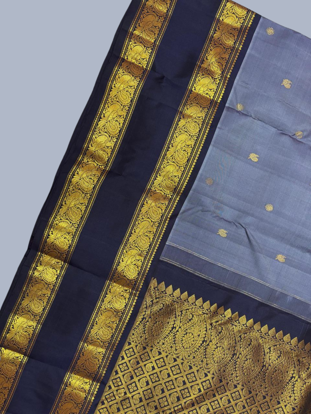 Handwoven Pure Gadwal Silk Saree | Slate Grey