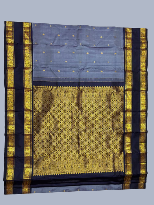 Pure Handwoven Gadwal Silk Saree With Slate Grey -033