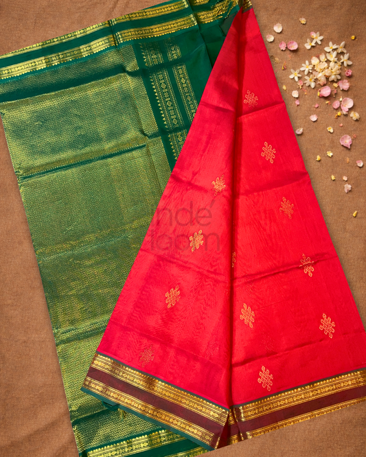 Handloom Korvai Silk Cotton Saree | Magenta Pink