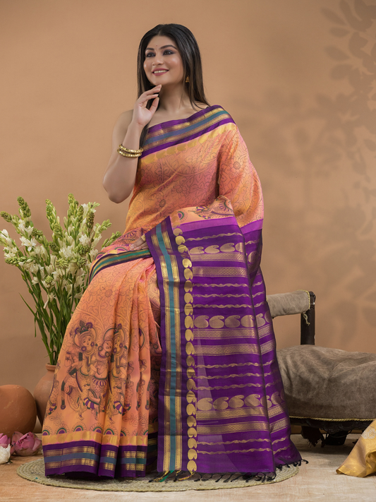 Pure Handloom Korvai Saree | Peach Pink