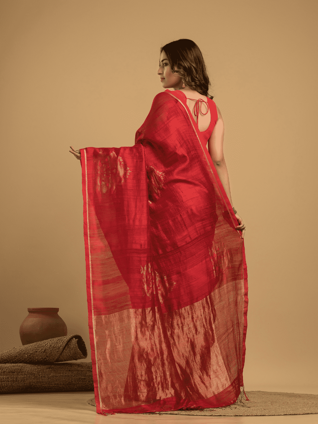 Apple Red Matka Silk Jamdani Saree - 044 - indeloom
