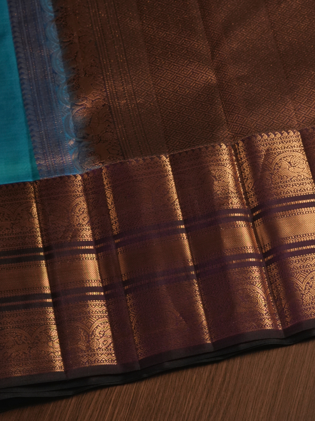 Silk Mark Certified Handloom Kanjivaram Silk Saree | Cyan Teal