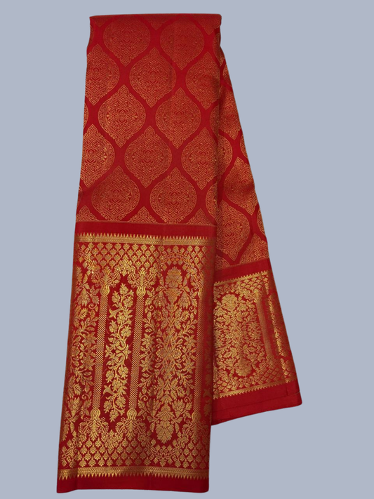 Pure Handwoven Gadwal Silk Saree With Ruby Red -034