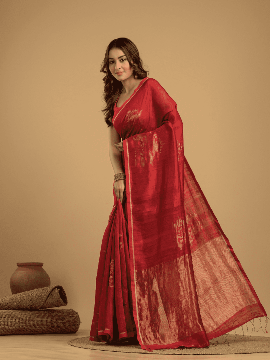 Apple Red Matka Silk Jamdani Saree - 044 - indeloom