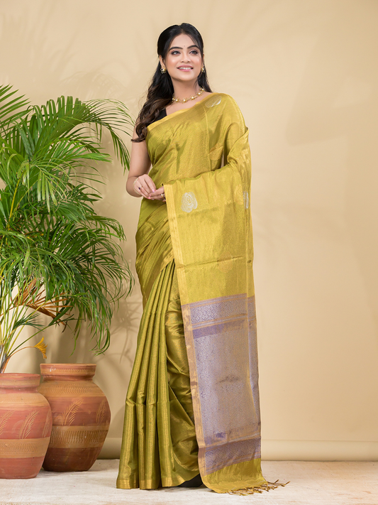 Tissue Silk Saree With Neon Yellow - 030
