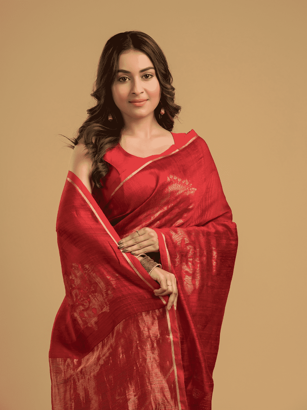 Apple Red Matka Silk Jamdani Saree - 044 - indeloom