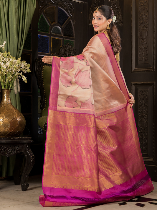 Raktika - Pink-hued silk with mayura chakra design