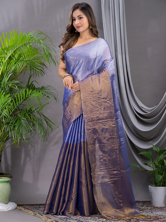 Tissue Silk Saree With Pigeon Blue - 015