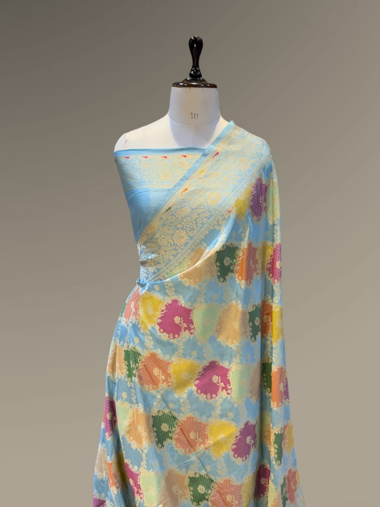 Exclusive Pure Ektara Benarasi Kora Jamdani saree | Aqua Turquoise