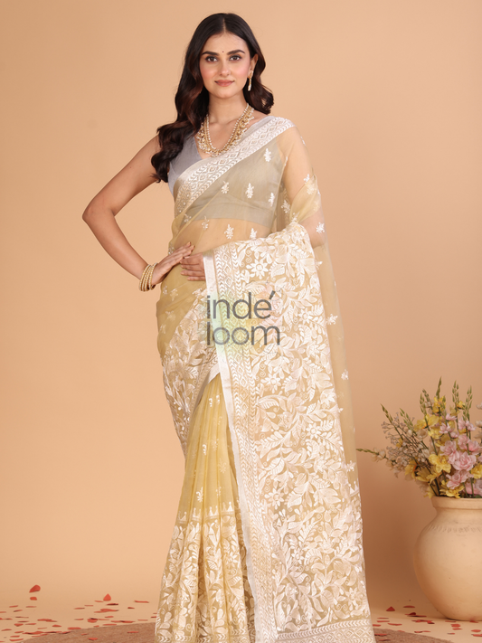 Organza Embroidery Saree With Light Green - 113