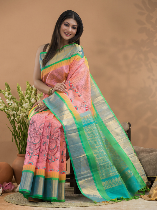 Pure Handloom Korvai Saree | Rose Pink