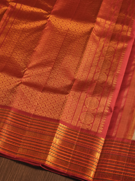 Silk Mark Certified Handloom Kanjivaram Silk Saree | Fire Orange
