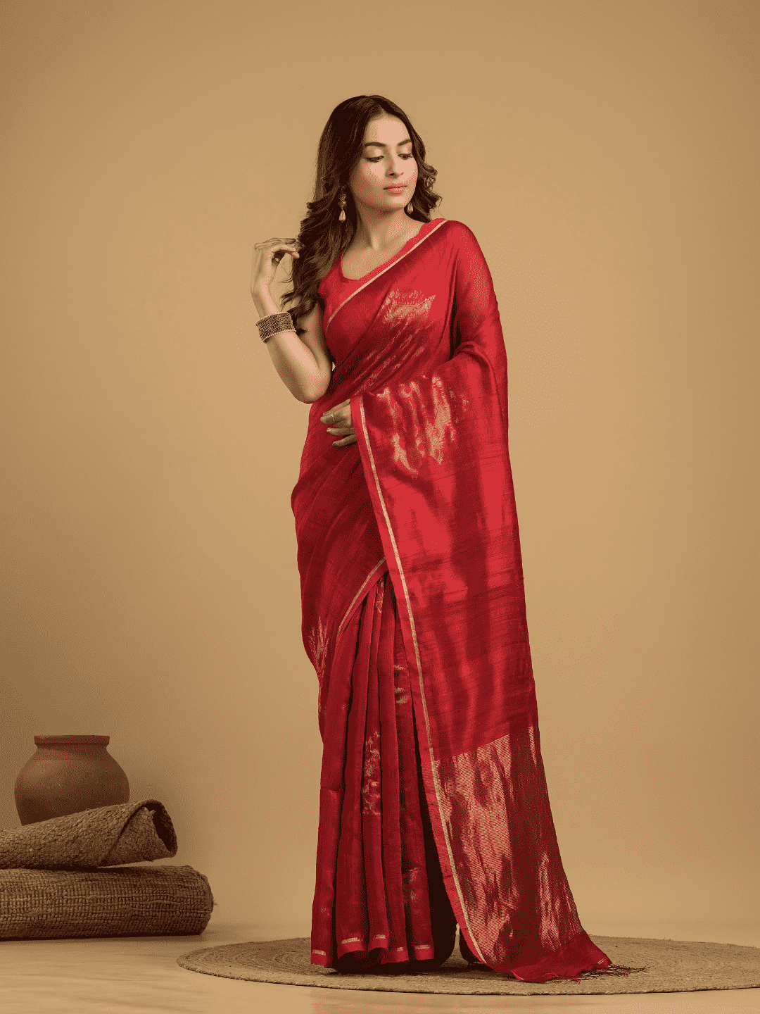 Apple Red Matka Silk Jamdani Saree - 044 - indeloom