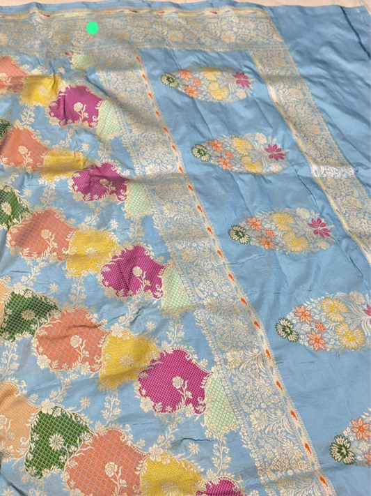 Exclusive Pure Ektara Benarasi Kora Jamdani saree | Aqua Turquoise