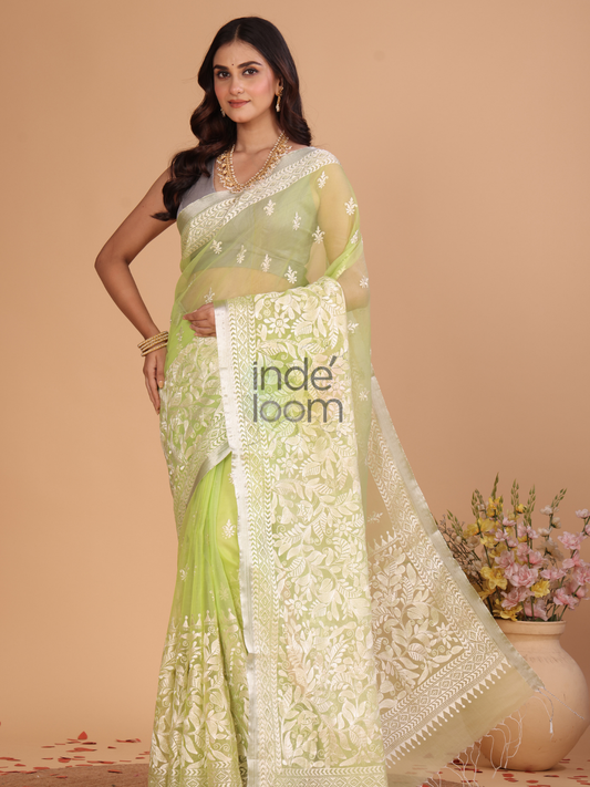 Organza Embroidery Saree With Pastel Green - 114