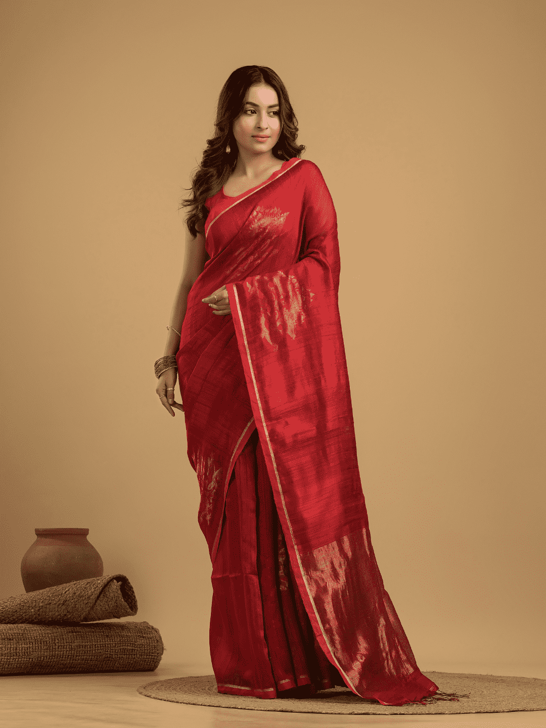 Apple Red Matka Silk Jamdani Saree - 044 - indeloom