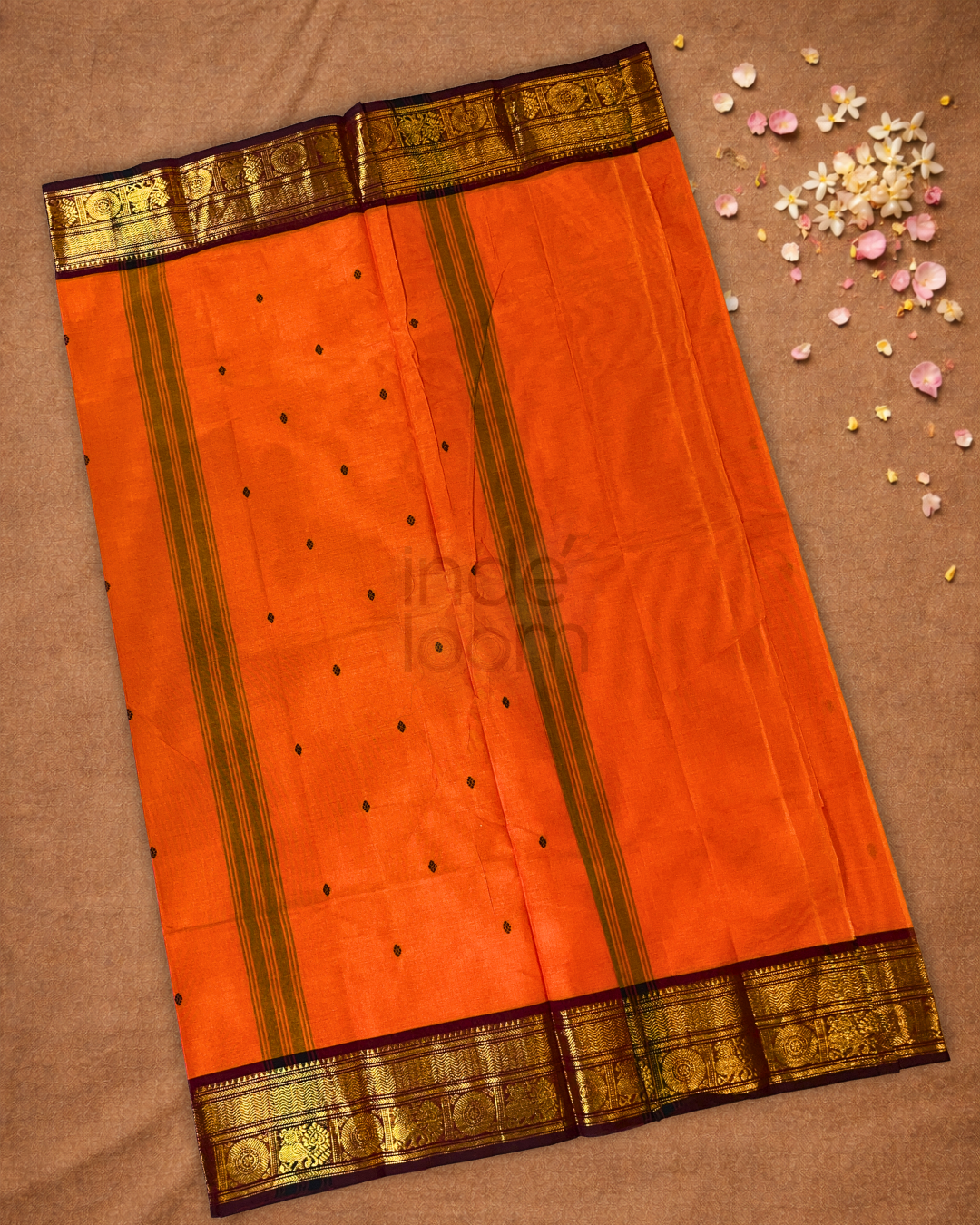 Chettinad cotton Saree | Fire Orange