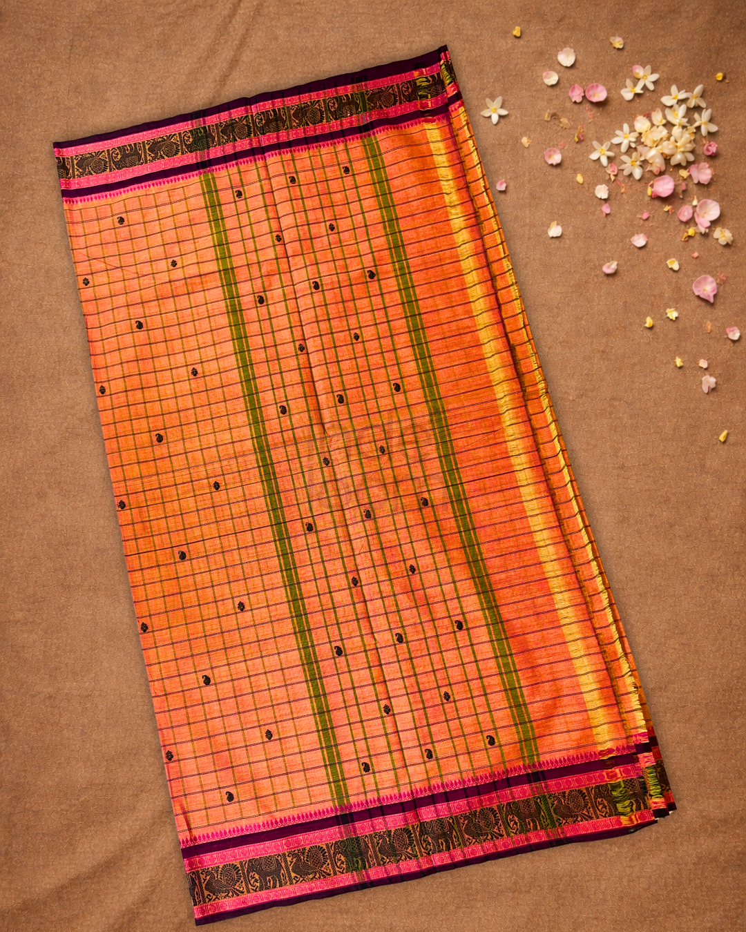Chettinad Cotton Saree | Tangerine Orange