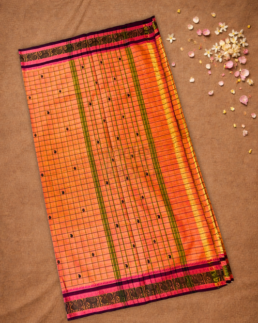 Chettinad Cotton Saree | Tangerine Orange