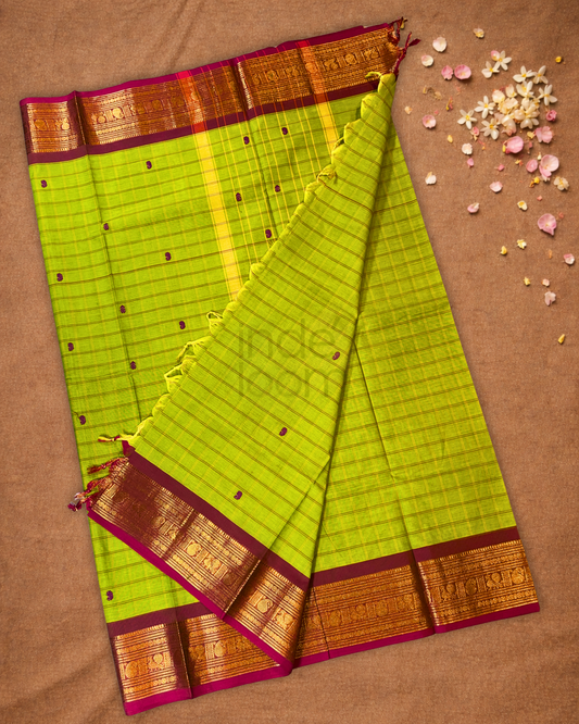 Chettinad Cotton Saree | Lime Green