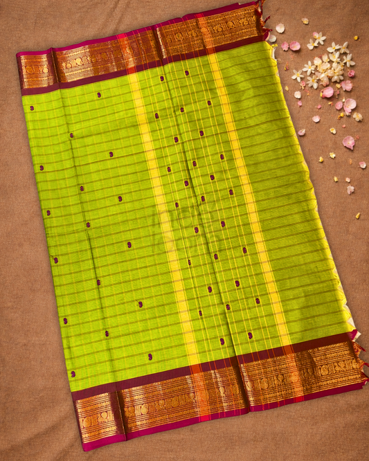 Chettinad Cotton Saree | Lime Green