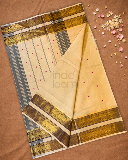 Chettinad Cottton Saree With Ivory Tan