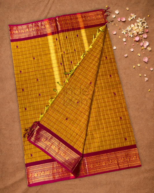 Chettinad Cotton Saree | Mustard Yellow