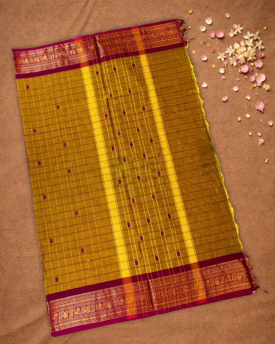 Chettinad Cotton Saree | Mustard Yellow
