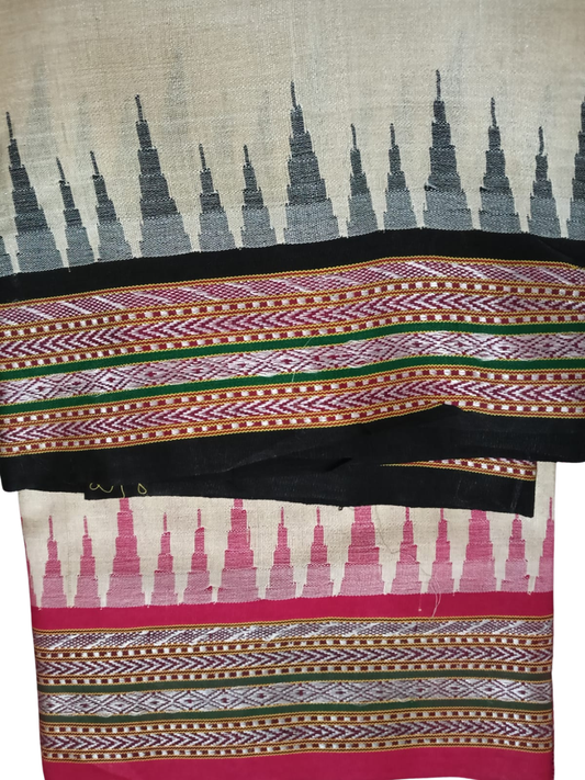 Black Pink Handloom Vidarbha Tussar Silk Saree with Multicolor Contrast Border -003
