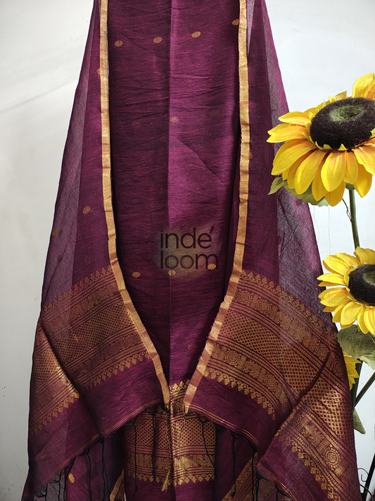 Plum Wine | Handloom Jamdani Linen Unstitched 2-Piece Kurti