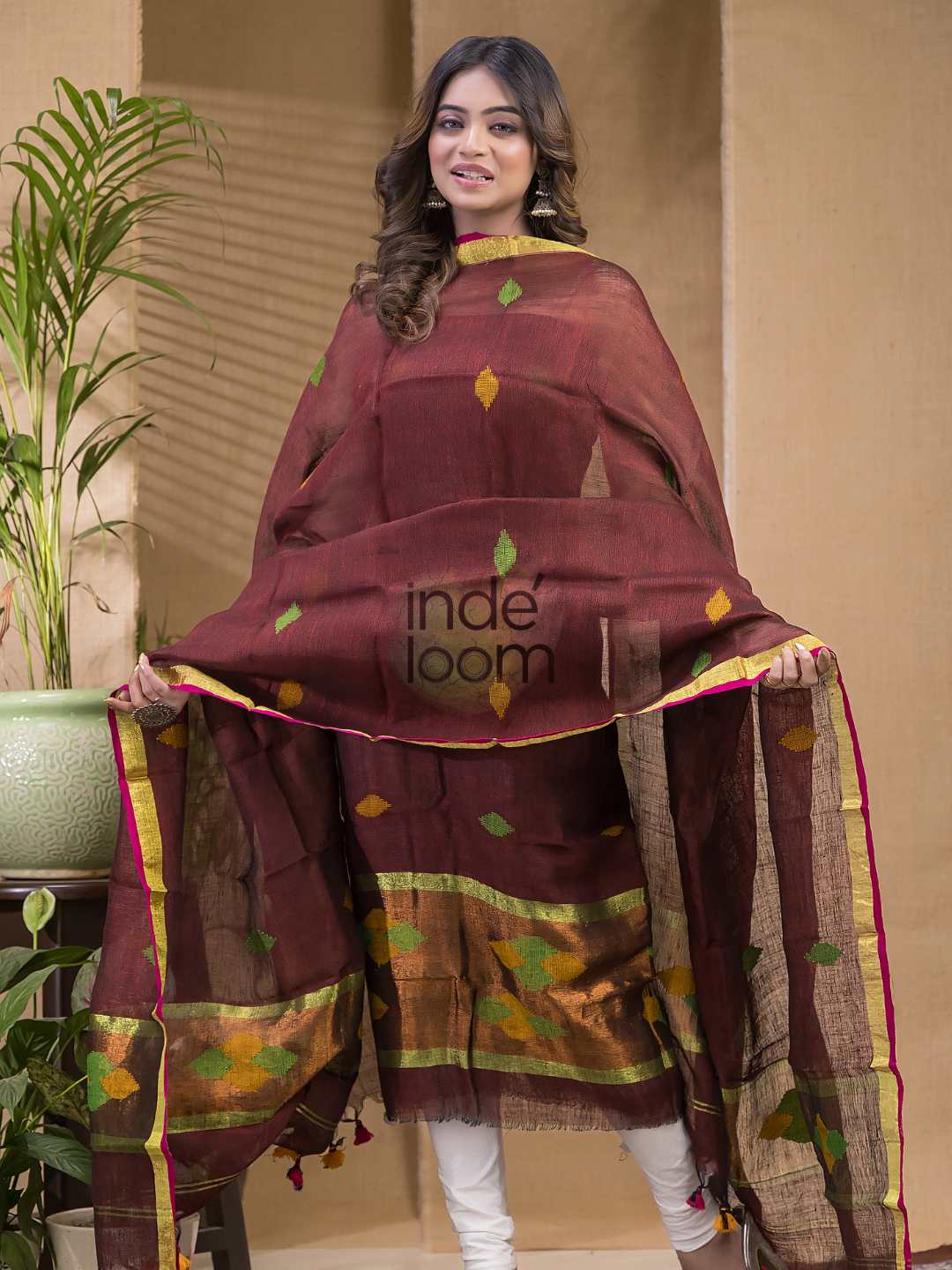Maroon Red Pure Linen suit 2 piece Set Kurti & Dupatta (UNSTITCHED) -646
