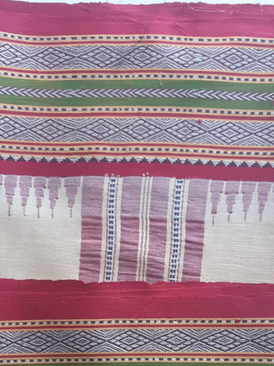 Beige & Wine Red Handloom Vidarbha Tussar Silk Saree with Multicolor Contrast Border -065