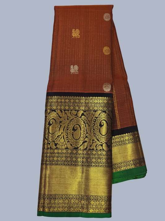 Pure Handwoven Gadwal Silk Saree With Rust Orange - 022