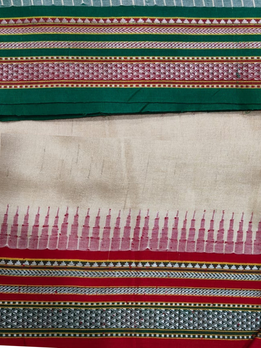 Handwoven Pure Vidarbha Tussar Silk Saree | Green and Red