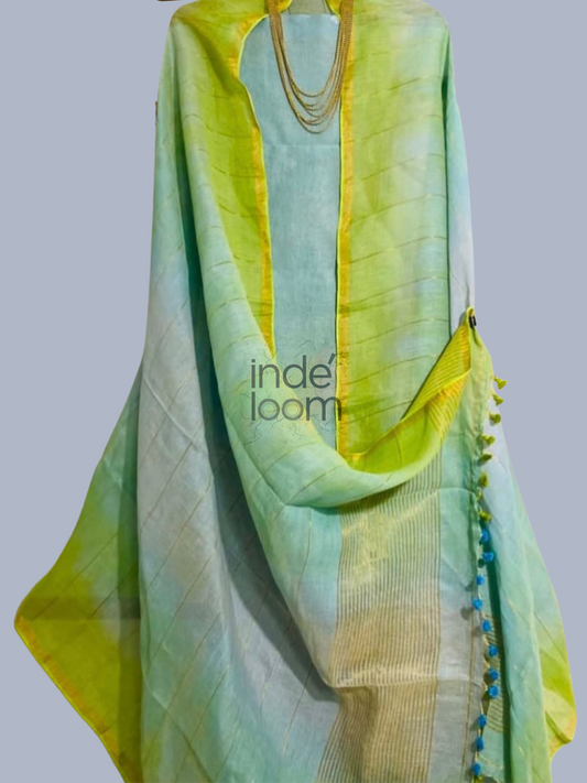 Soft Leaf Green | Handloom Jamdani Linen Unstitched 2-Piece Kurti | Ombre Design