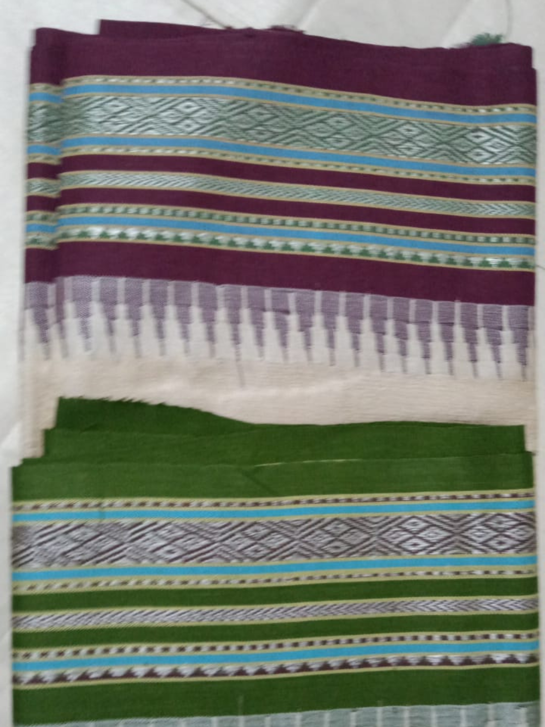 Green And Purple Handloom Vidarbha Tussar Silk Saree with Multicolor Contrast Border -070