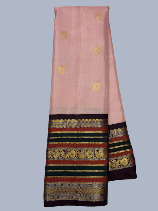 Pure Handwoven Gadwal Silk Saree With Peach Pink - 011