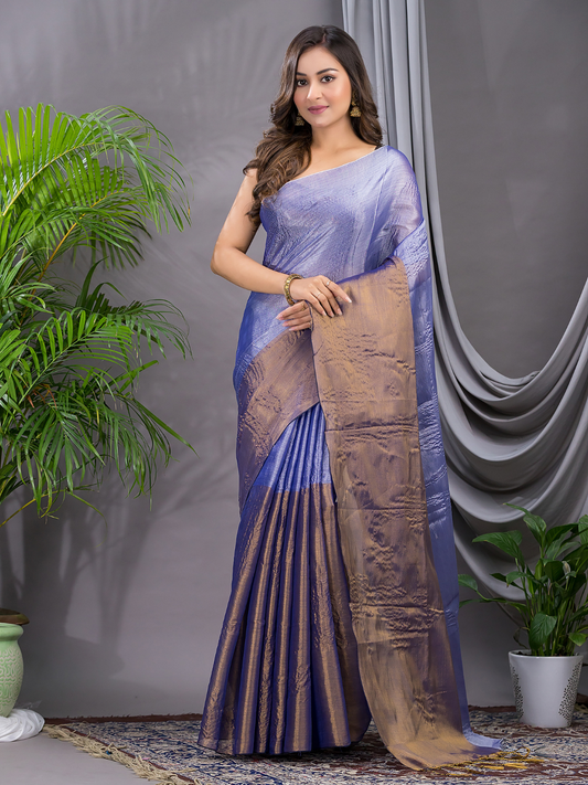 Tissue Silk Saree With Pigeon Blue - 015